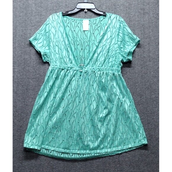 Catalina Womens 1X 16W Swimsuit Coverup Green Teal Tunic With Eyelet - Picture 1 of 8